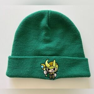 Marvel Loki Chibi Cuff Knit Beanie Hat One Size Kelly Green Embroidered